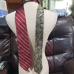 Les Hommes Green /Black And Express Brick Red And Gold Striped